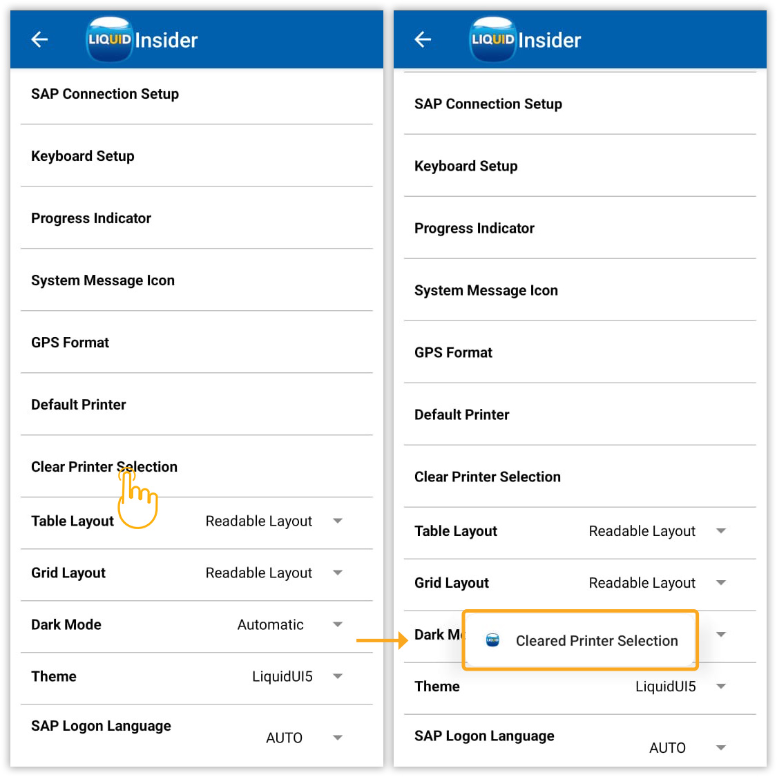 Removes default printer setting and prompts printer selection on each print