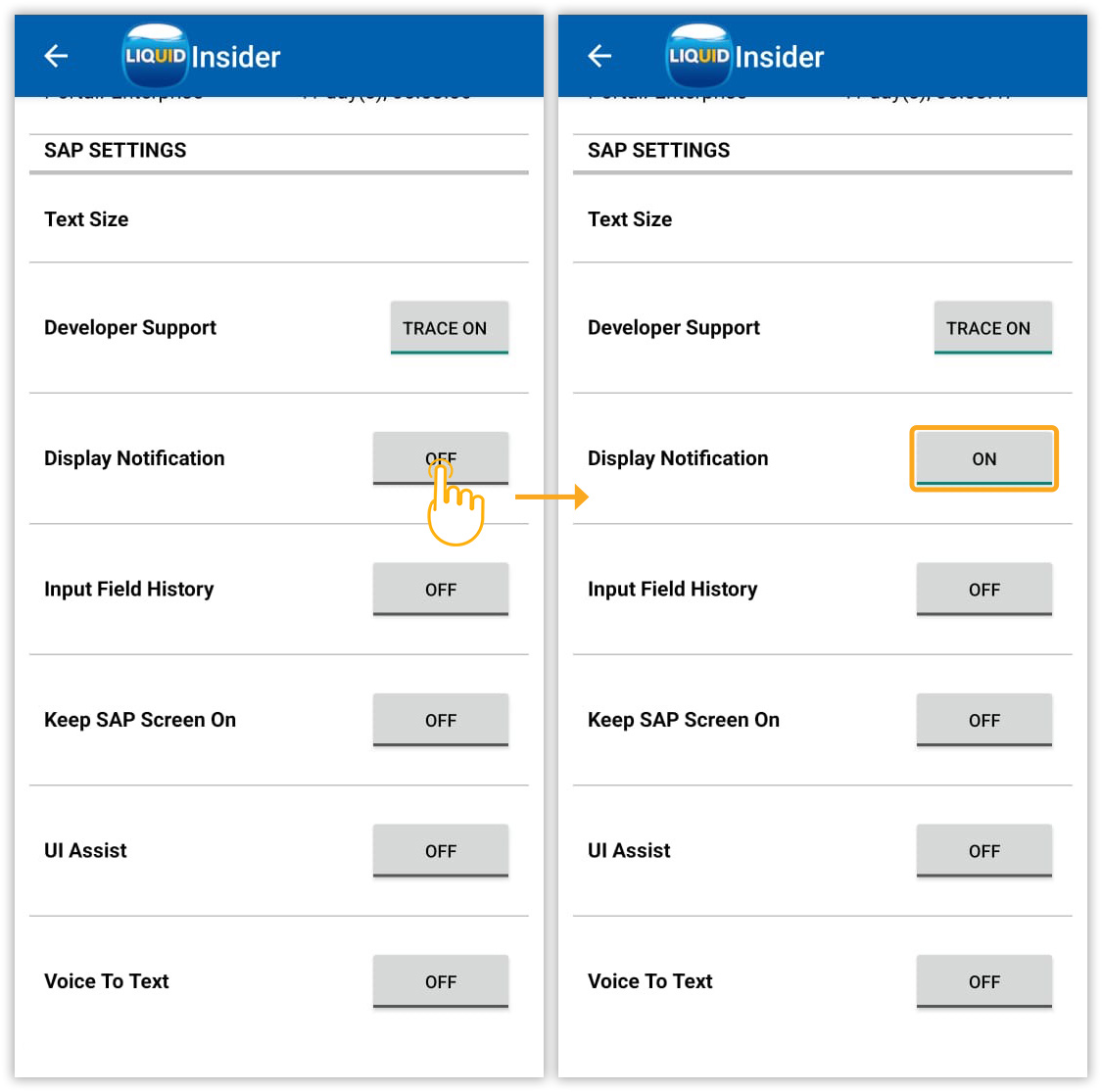 Keeps screen active to maintain SAP connection by enabling Display Notification