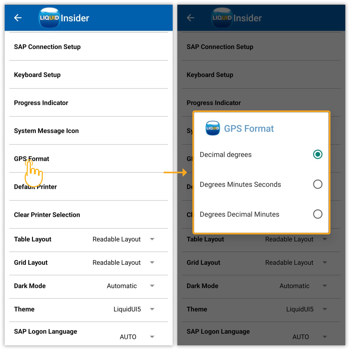 Insert device’s current latitude and longitude into SAP field via long press