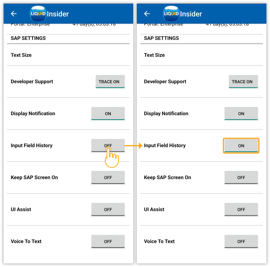 Enables quick access to previously entered input field values