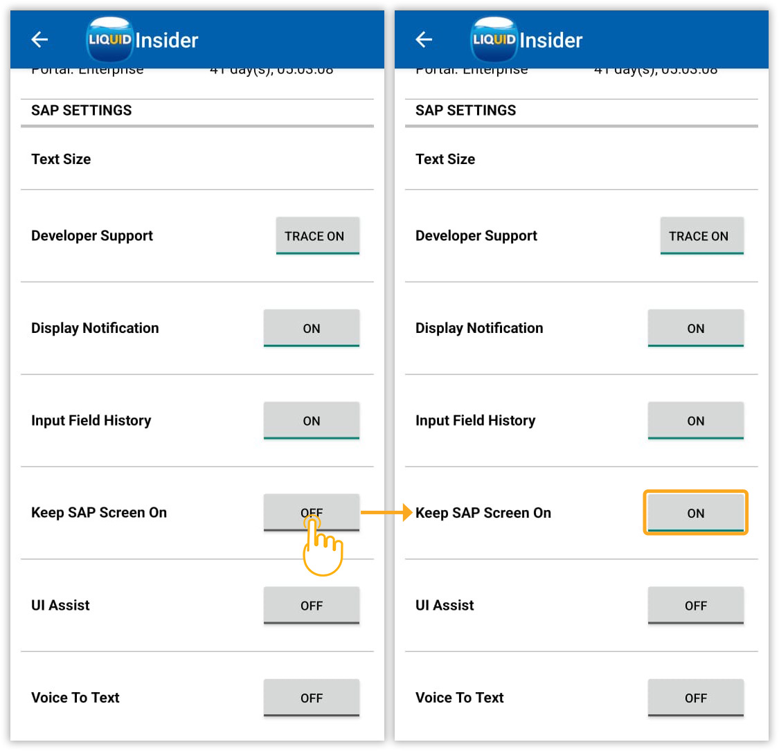 Keeps screen active during inactivity to maintain SAP connection and session progress
