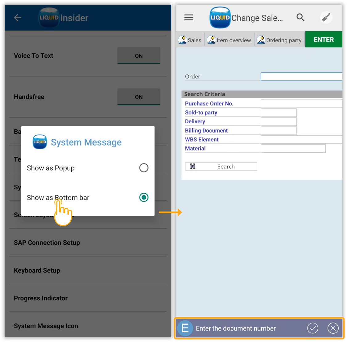 Displays SAP system messages at bottom bar