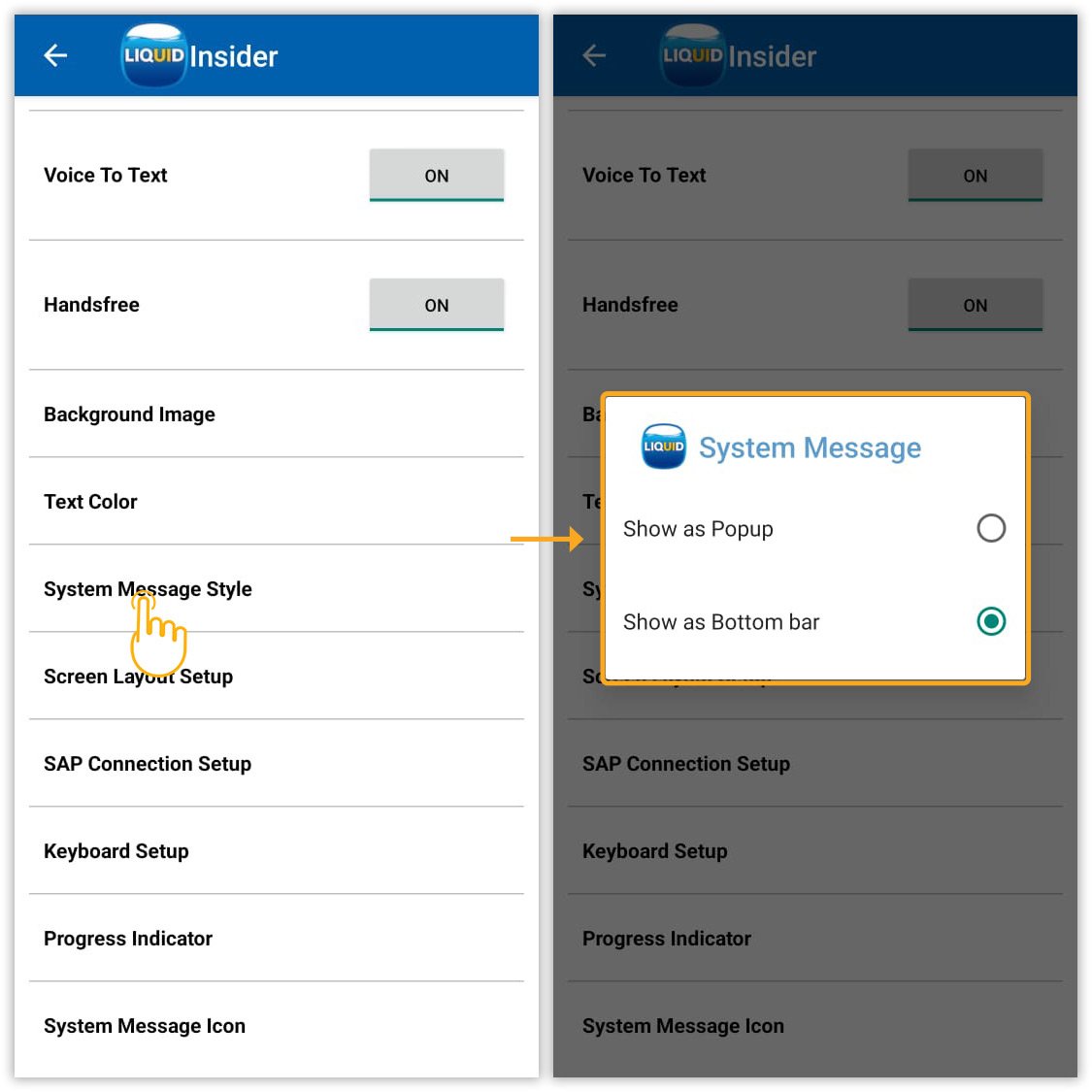 Open popup to select system message style