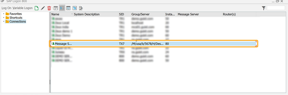 List of available connections on logon pad