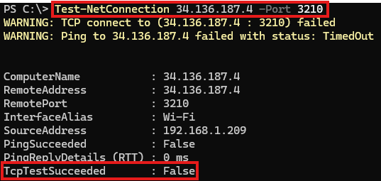 Failed TCP connection test to LUI Server