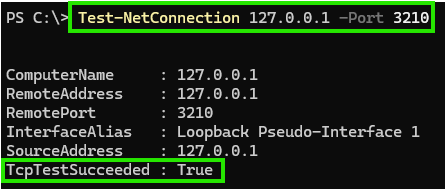 Successful TCP connection test to LUI Server